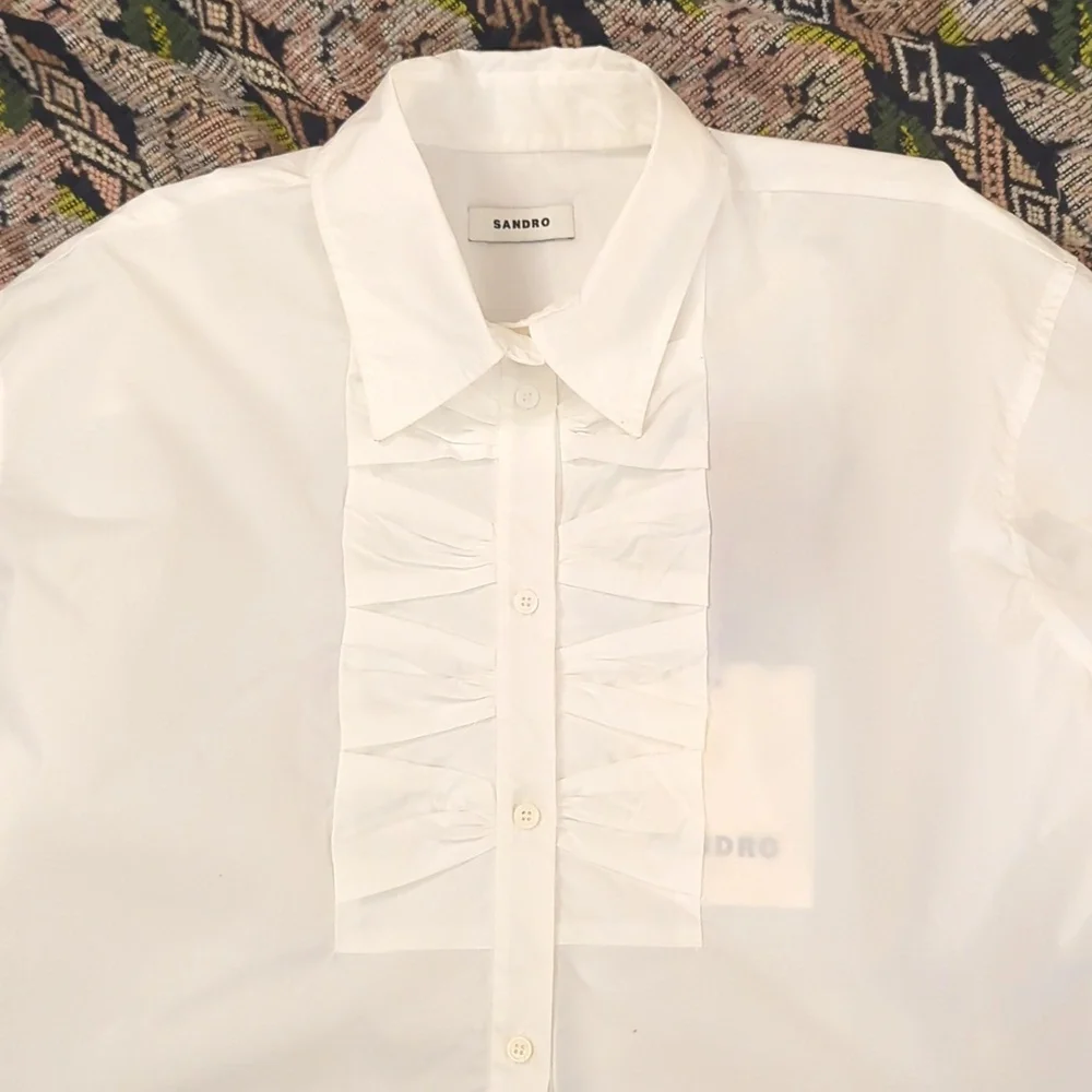 NWT Sandro Cropped Button Up Top With Bow Detail | White | Size Medium - Picture 5 of 6